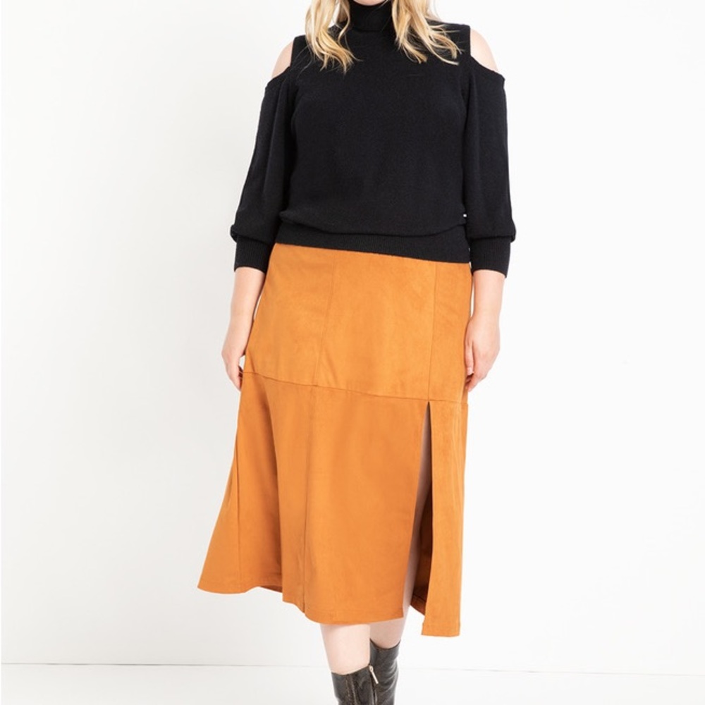 ELOQUII TAN SUEDE MIDI SKIRT SZ 20
